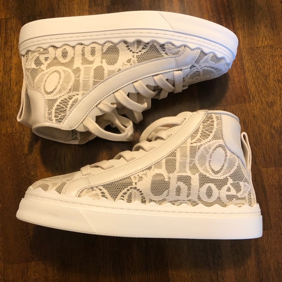 NIB $575 Chloé Lauren High Top Platform Sneaker in MILD BEIGE, Size 10US/40EU! - Picture 6 of 14